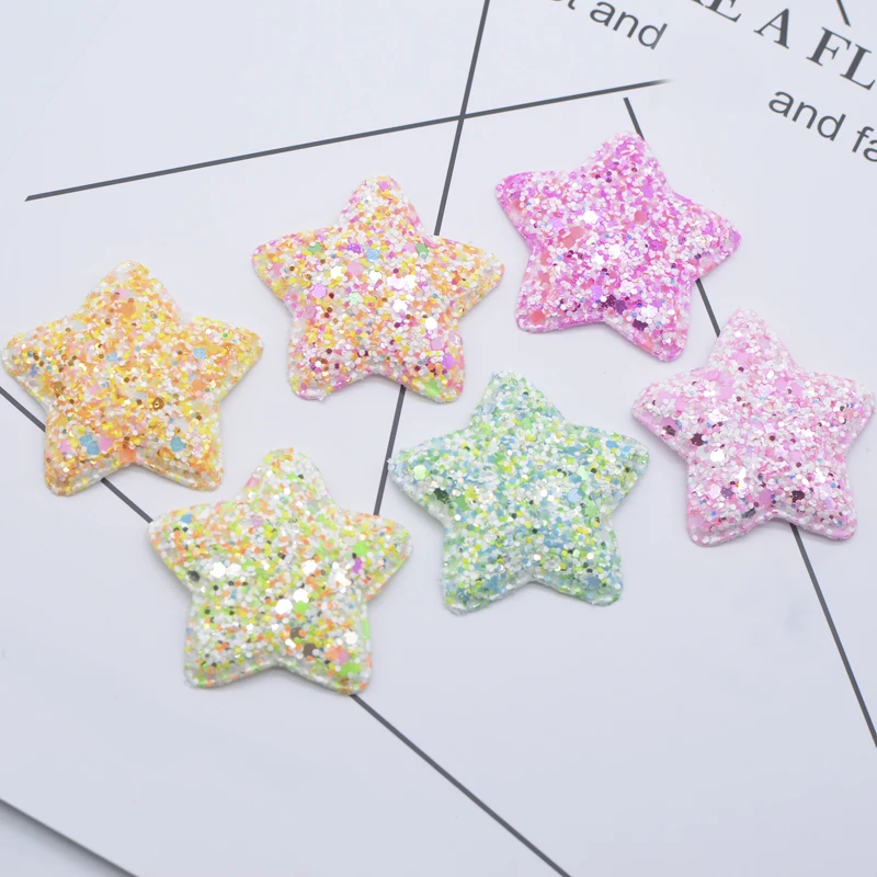 12Pcs 48mm Padded Fluorescence Fabric Star Applique for Clothes Hat Sewing Supplies DIY Headwear Hair Clips Band Accessories N25