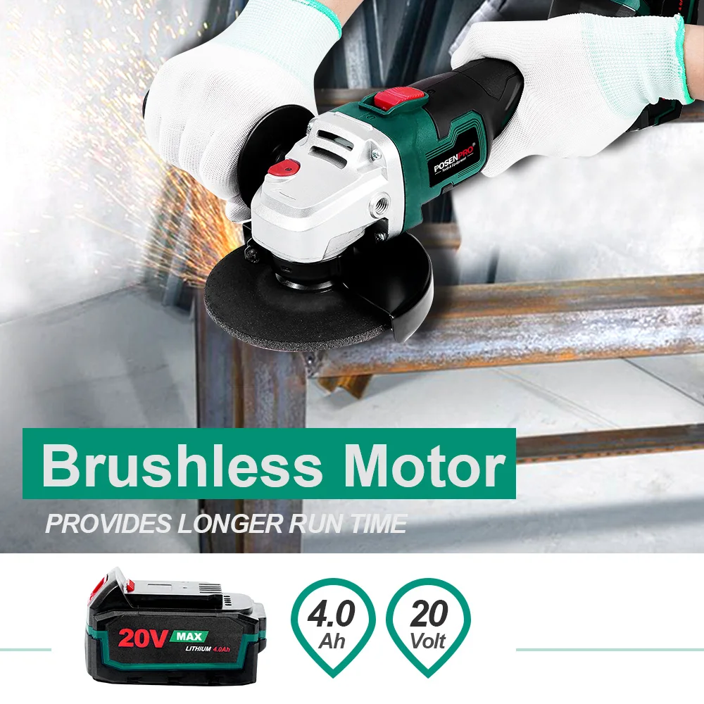 ไฟฟ้า Brushless ลูกหมูเครื่องบดไร้สาย20V เครื่องบดเครื่องตัดเครื่องบดโลหะ POSENPRO