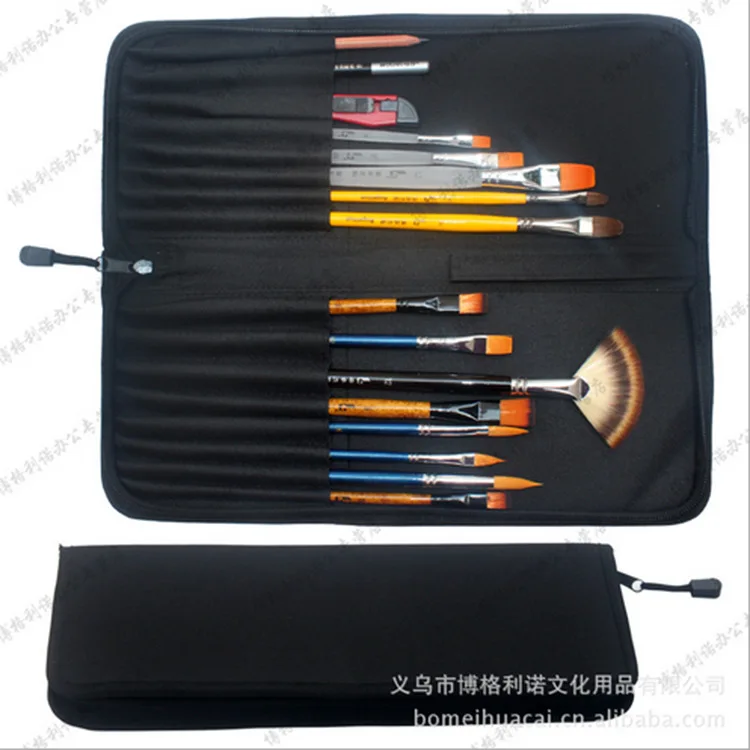 Ginflash – pinceaux professionnels portables, 16 trous, pour peinture à l\'huile, aquarelle, étui de couteau, étui de stylo en papier, ensemble de