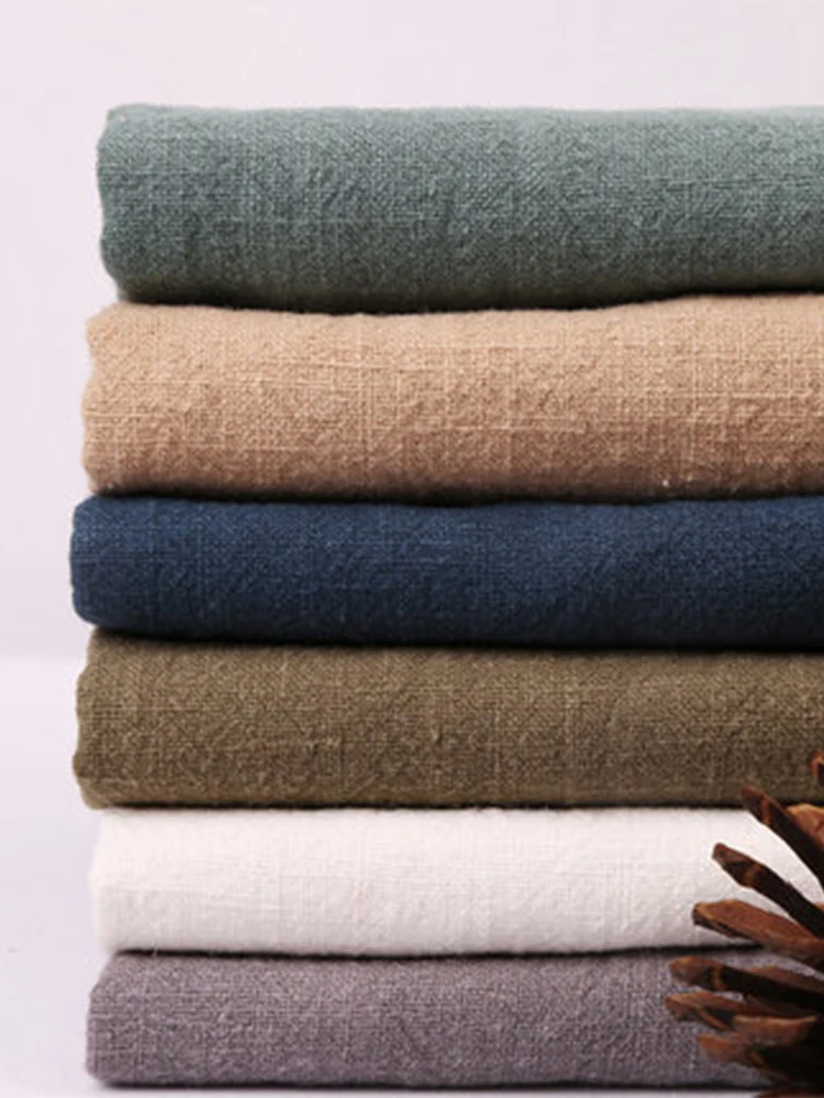 140cmx50cm Sand Washed Cotton Linen Cloth Home DIY Clothing Sewing Fabric Solid Color Spring Summer Breathable Sackcloth Fabric