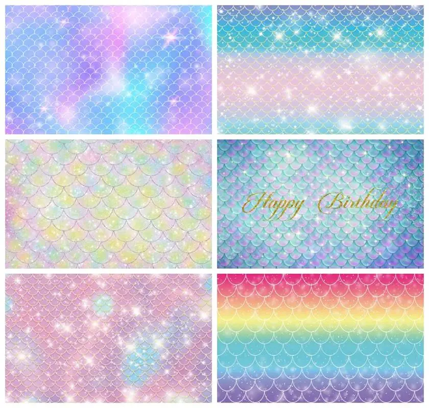 

Laeacco Mermaid Backdrops Colorful Fish Scales Glitters Princess Girl Newborn Photography Backgrounds Birthday Photocall Studio