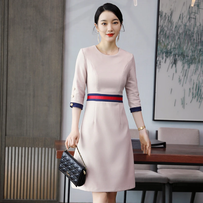

Half Sleeve Elegant Dresses OL Styles Spring Autumn Women Business Work Wear Dress Professional Ladies Vestidos with Scarf