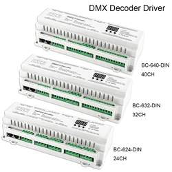 DC12V-24V DIN Rail 24CH 32CH 40CH DMX512 Constant Voltage PWM Decoder Drive RJ45 Terminal Block BC-624-DIN BC-632-DIN BC-640-DIN