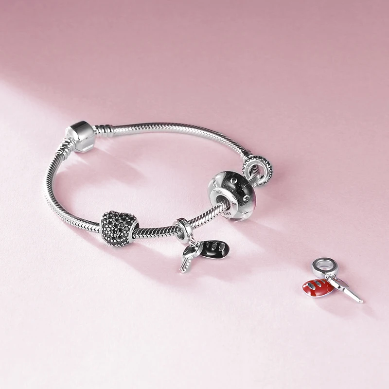 SG Key silver Charm with black Enamel Charm 925 Sterling Silver fashion Charms Jewelry for DIY Charms Bracelet women gifts