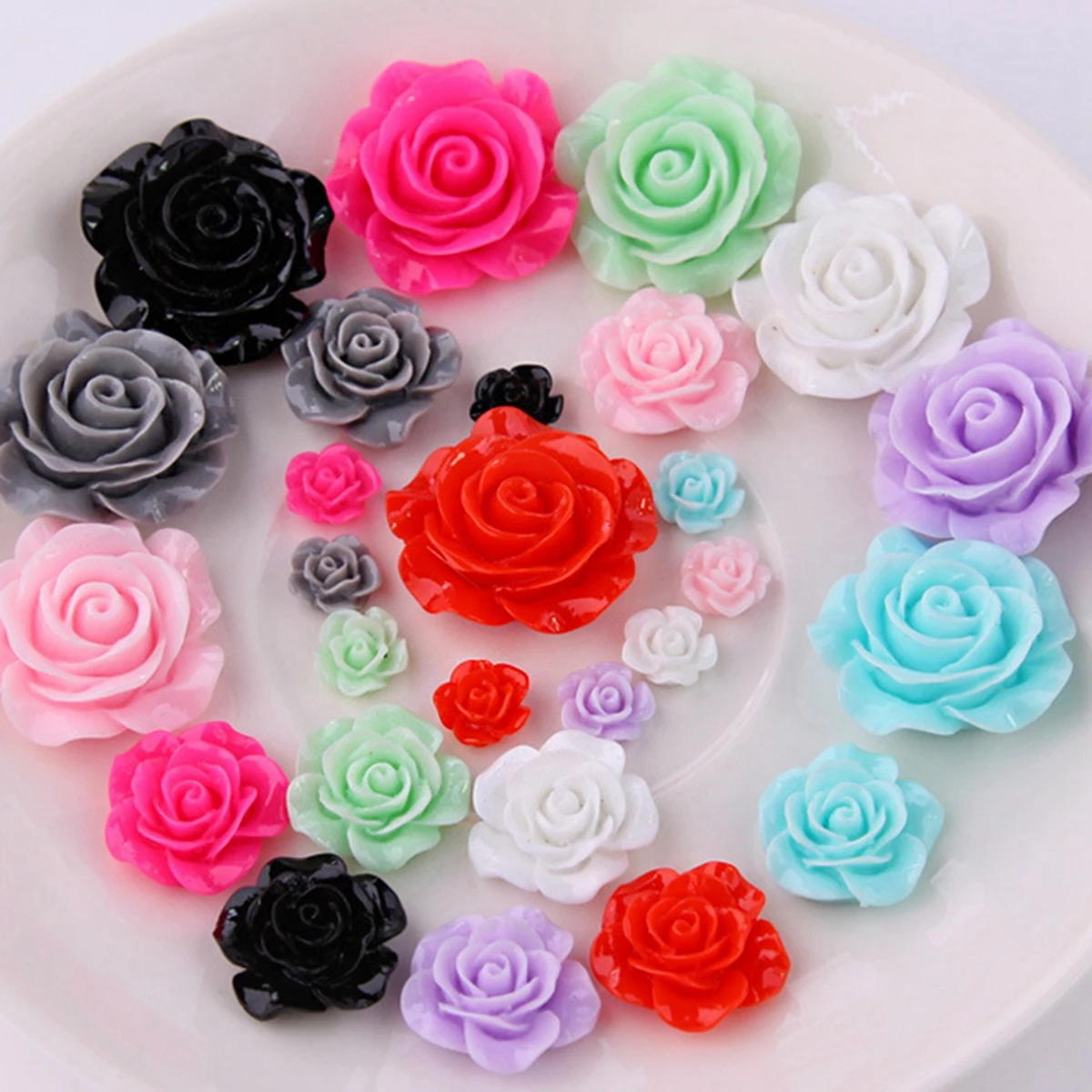 Craft DIY Mixed Color Flatback Resin Rose Flower Cabochon 6mm-28mm Embellishment