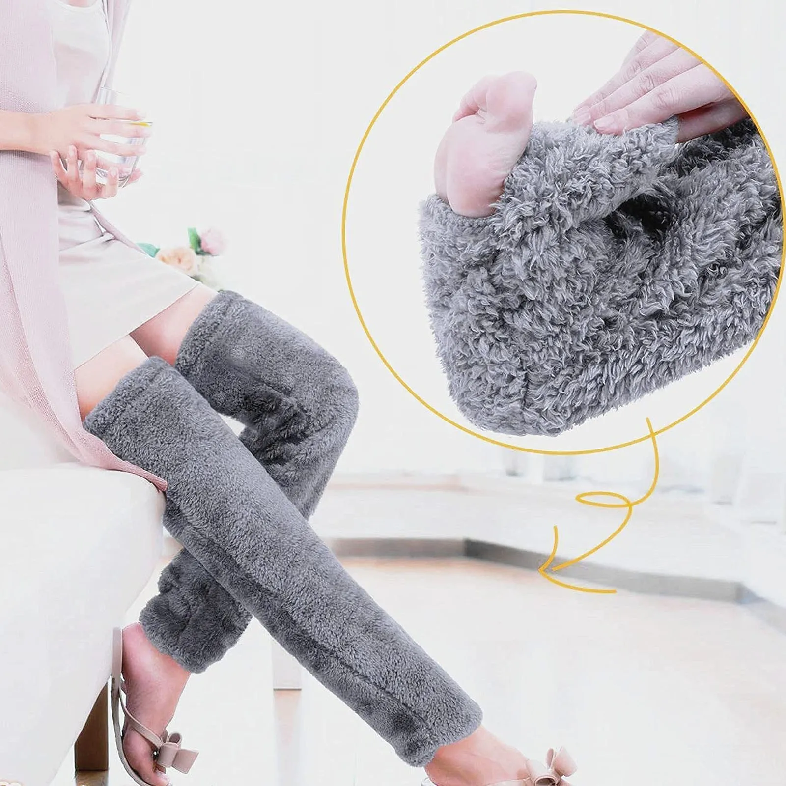 Fluffy Leg Warmers Stocking Winter Warm Leg Cover Home Over Knee Socks Thick Woolen Pants Leg Warmers Bed Long Socks Slippers