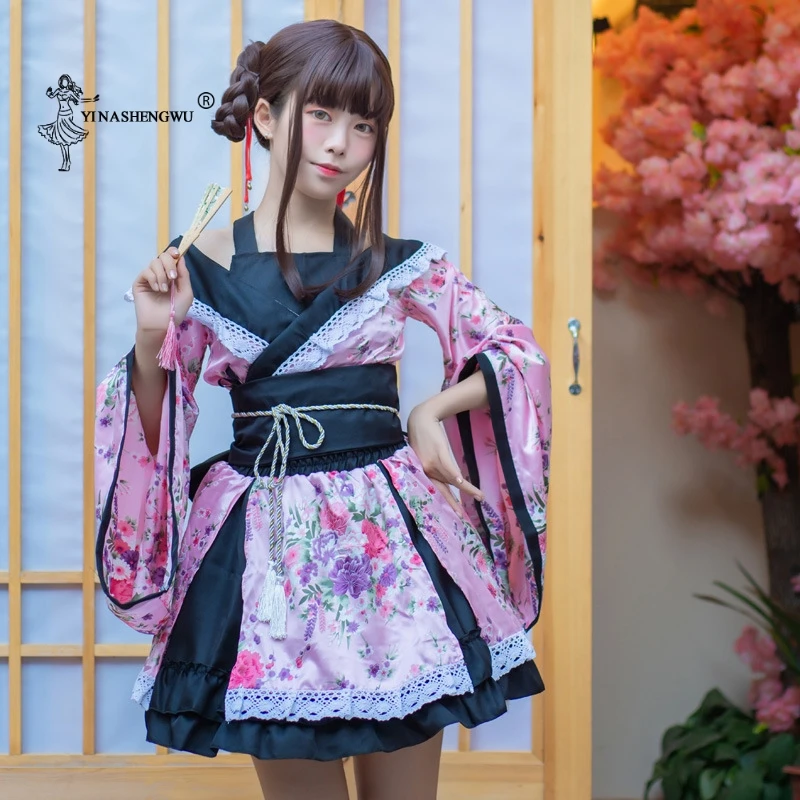 Traditionelles japanisches Kostüm Kimono Kleid für Frauen Sakura Yukata Tutu japanische Kawaii Mädchen Anime Cosplay Haori Bühnenparty