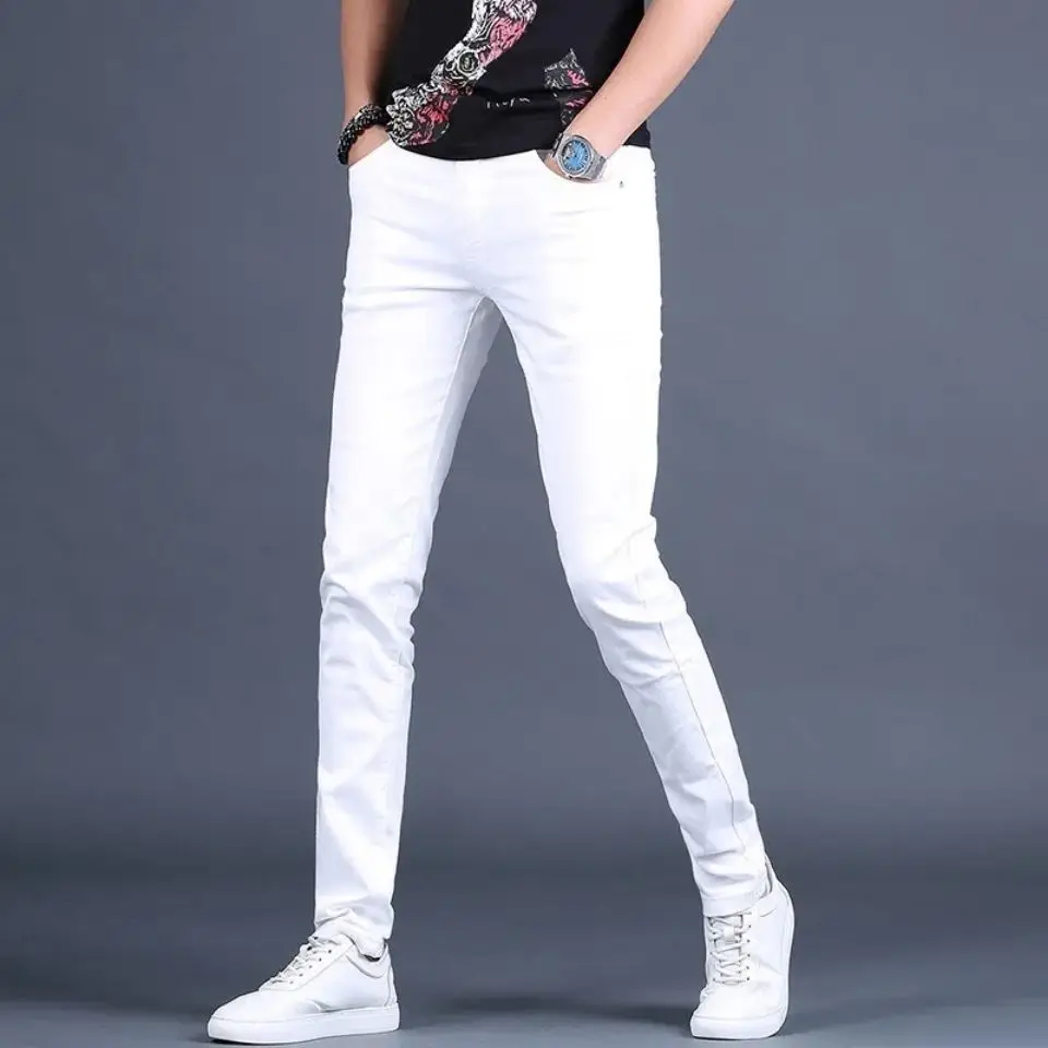 

Korea Version Men’s Light-weight Pure White Pants,Slim Style Low Stretch Cotton Pants, Street Fashion Sexy Casual Pants;