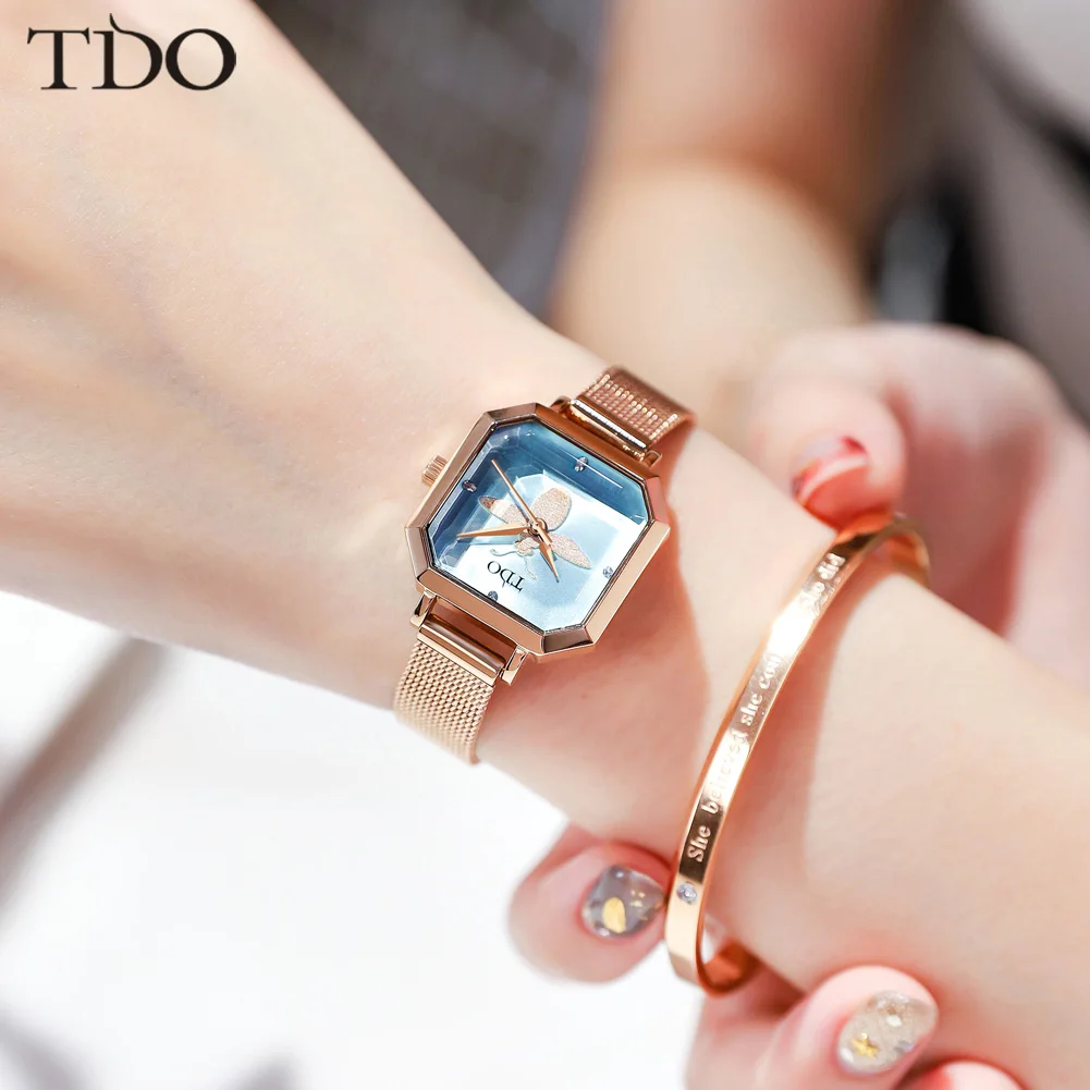 TDO Women's Watches 2020Square Fashion zegarek damski Luxury Ladies Bracelet Watches For Women Leather Strap Clock