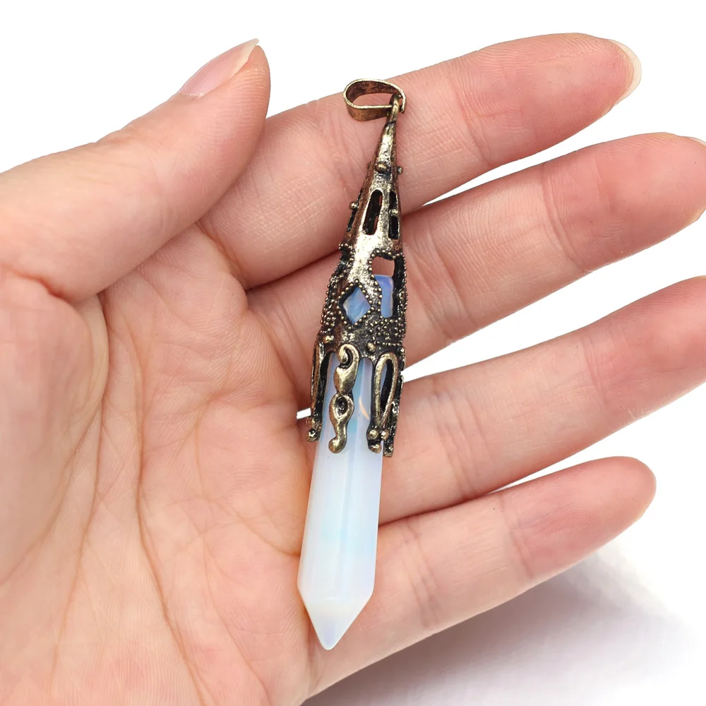 Natural Stone Pendant Amethysts Opal Reiki Heal Pendulum Crystal for Women Jewelry Making DIY Vintage Necklace Gifts