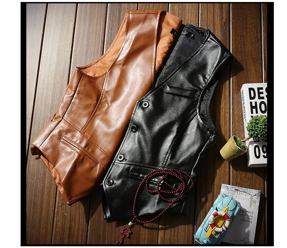 Outwear Biker Leather Waistcoats Mens Clothing Autumn Men\'s Vests Coats Pu Leather Sleeveless Jackets Casual