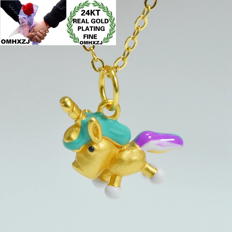 

OMHXZJ Wholesale CA330 European Fashion Woman Man Party Birthday Wedding Gift Unicorn DIY Accessories 24KT Gold Pendant Charm