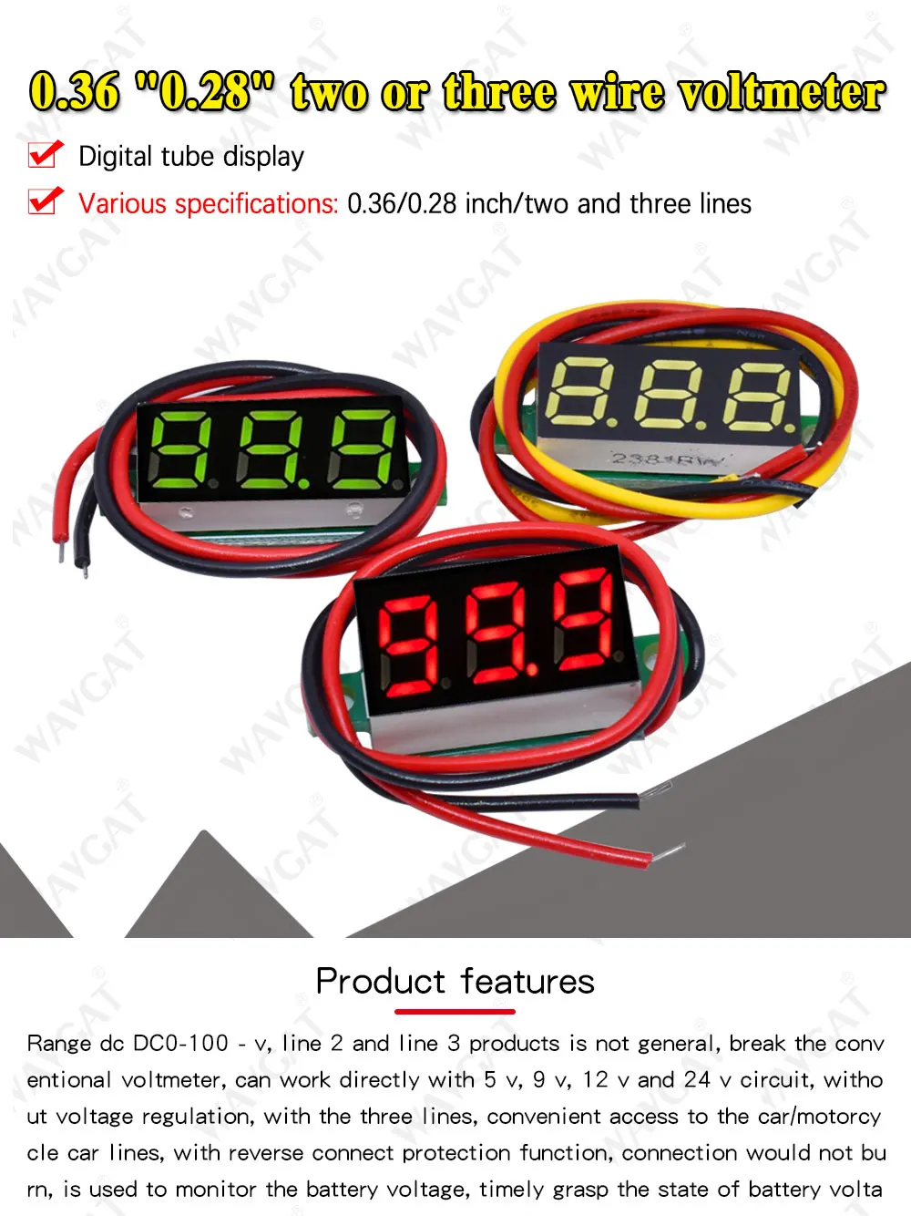 Mini Rosso/Blu/Giallo/Verde 0.36 Pollici 5 Cifre Dal LED Disply Tubo Voltmetro Digale di Precisione Pannello Misuratore di Tensione 0.36 Pollici  502