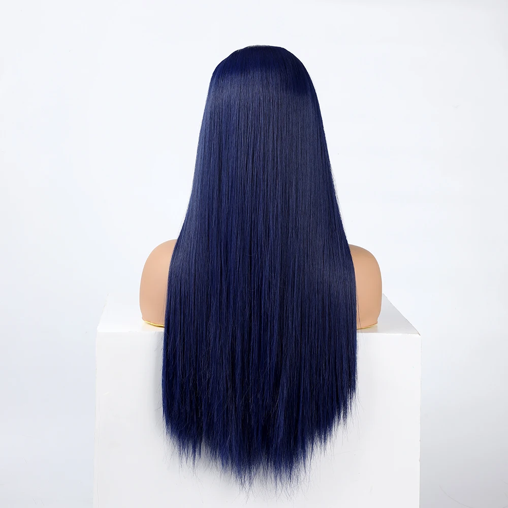 WUNDERLICHER W Synthetische Dark Blau Haar frauen Mode Neue Navy Blau Lange Cosplay Perücke Hitze Beständig Perücke Für Frauen