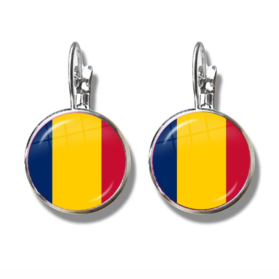 Chad,Central African,Equatorial Guinea,Gabonese,Congo,Sao Tome And Principe National Flag Glass French Hook Earrings Jewelry