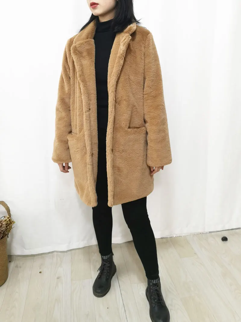 2023 Women Mink Faux Fur Coat Turn Down Collar Winter Warm Fake Fur Lady Coat Casual Jacket меховая куртка халат длинный с мехом