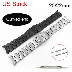 Curved End Solid Matte Stainless Steel Watch Band 18mm 20mm Silver Black Metal Strap Watchband Watch Accessories