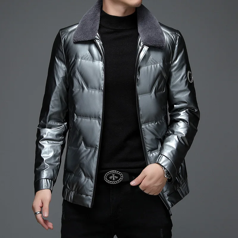 Top Grade Solid Color Men's Business Casual 90% White Duck Down Jackets Outwear Lightweight Warm Fur Collar Puffer Coat Clothing