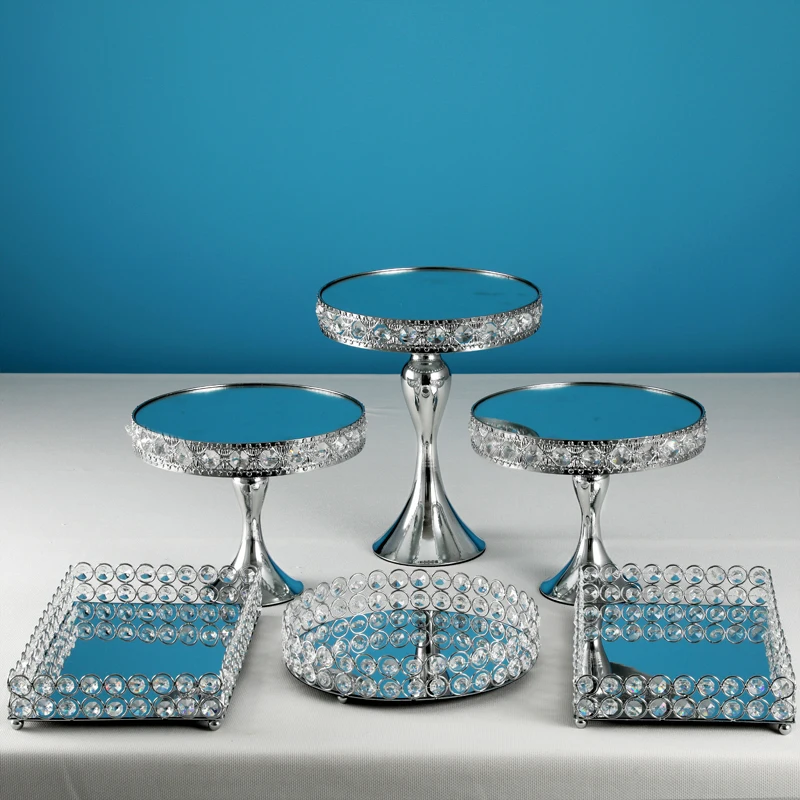 1pcs Gold/silver Color mirror cake Tray Cupcake Pan cake display table decorationr Crystal cake stand