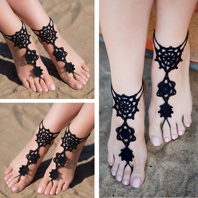 Beach Crochet Wedding Barefoot Sandals Anklets Cotton Handmade Anklets Dance Yoga Special Foot Accessories