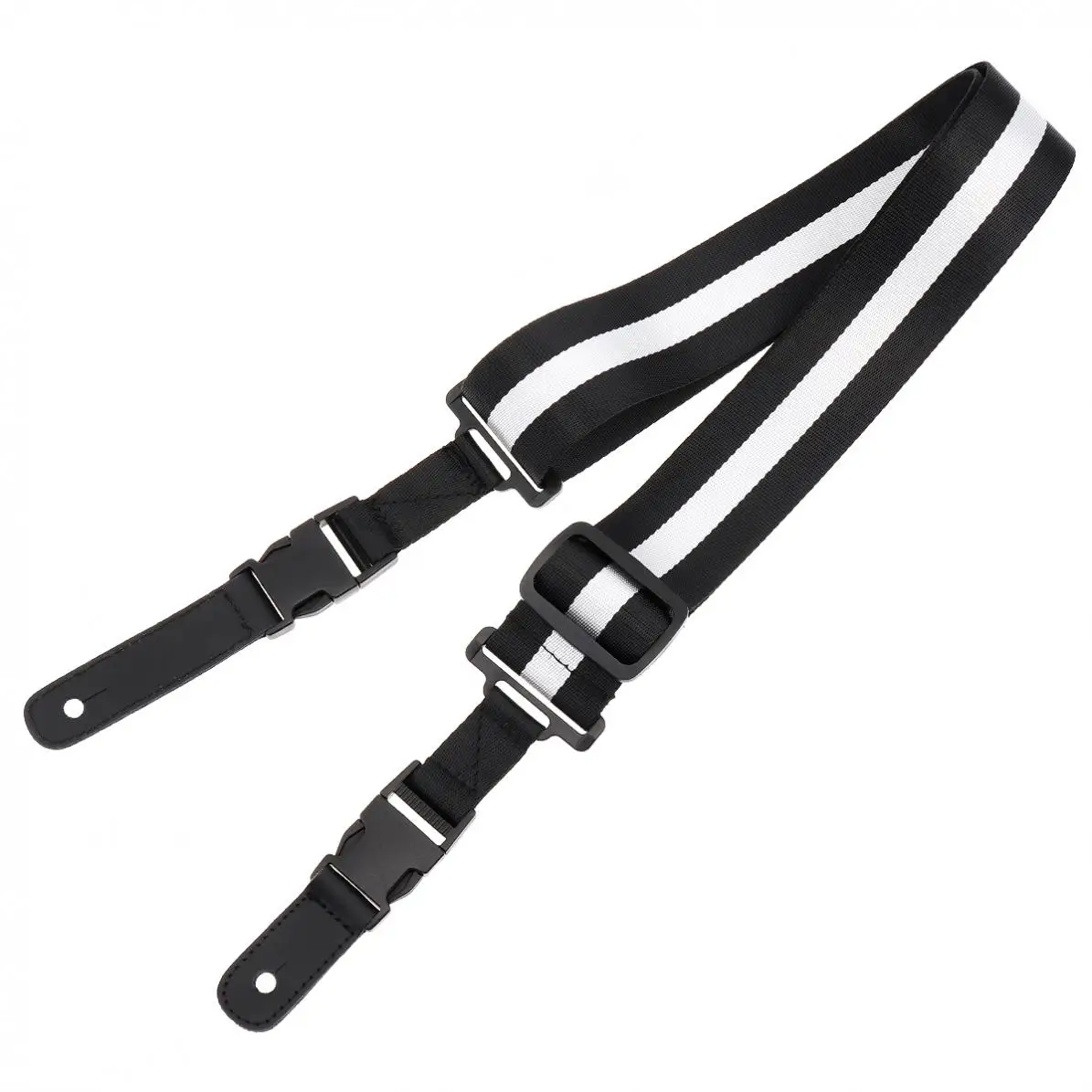 Universal Nylon Guitar Strap with Double Buckle Genuine Leather Head for Acoustic Electric Bass Guitar