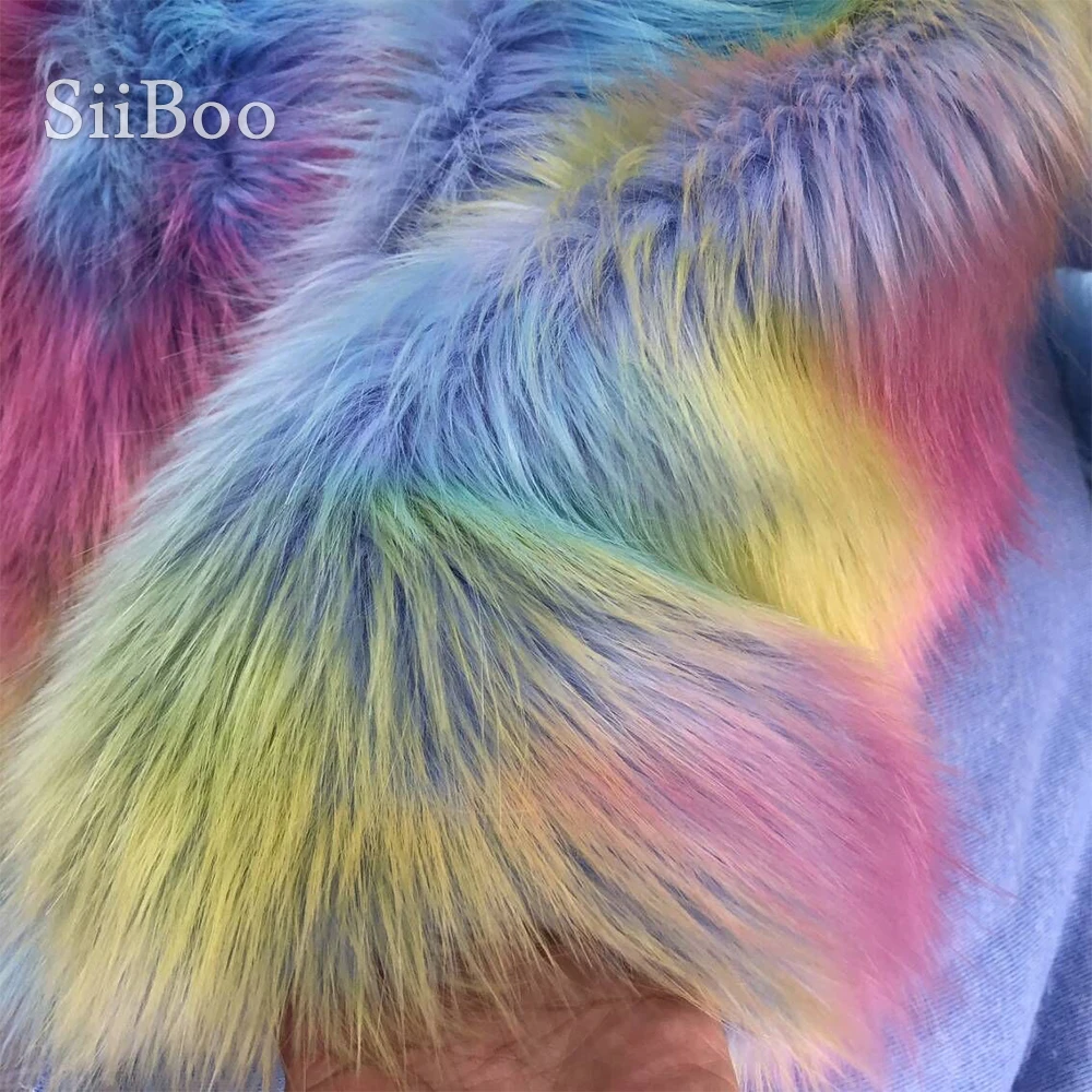 Korean rainbow style cosplay 4cm long faux fur colorful fabric for coat decorative carpet fausse fourrure tissu pelliccia SP5780