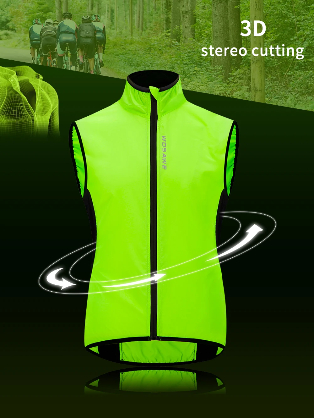 WOSAWE Women Reflective Cycling Vest Solid Woven Sportswear Men Cycling Windbreaker Water Repellent Windproof MTB Bike Jacket