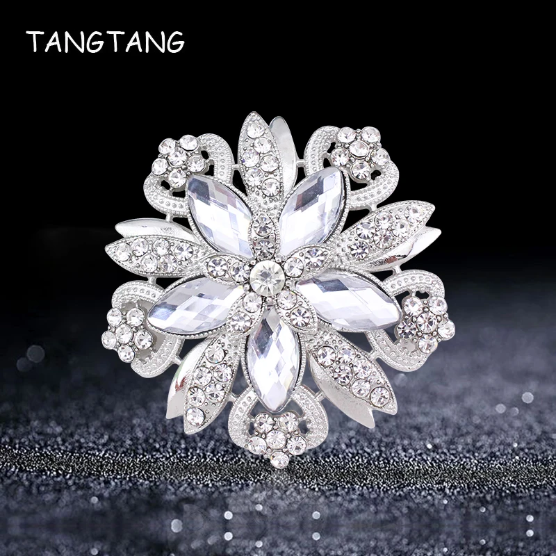 TANGTANG Large Brooch For Woman Acrylic Stone Petal Brooches Wedding Accessories Embellishment Pins Rhinestone Brooch Pins Trend