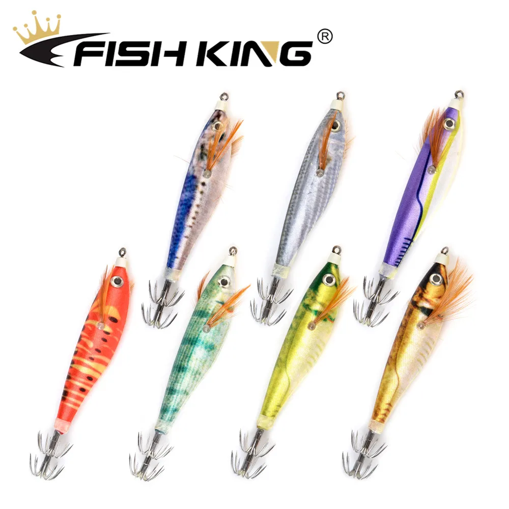 FISH KING Fishing Lure 8cm 10g Squid Hook Luminous Wobblers Jigs Octopus Cuttlefish Wood Shrimp Hard Baits 3D Eyes