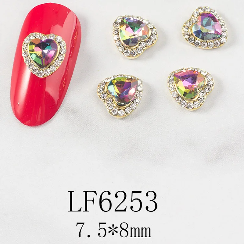 10PC/Pack Alloy Rhinestones Charms For Nail Art Decorations Colorful Crystal Diamond Heart/Square Shape Stones For Manicure LF89