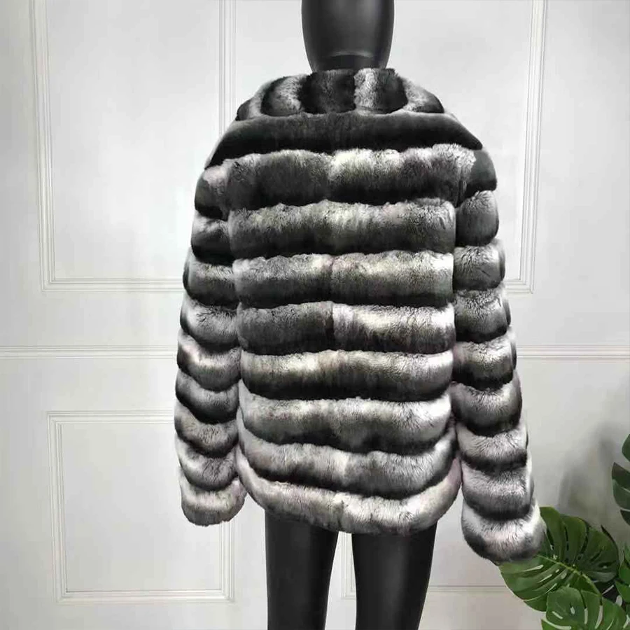 Cappotto di pelliccia di coniglio Rex di nuova moda maniche lunghe colore cincillà giacche di pelliccia di coniglio Rex genuina di alta qualità