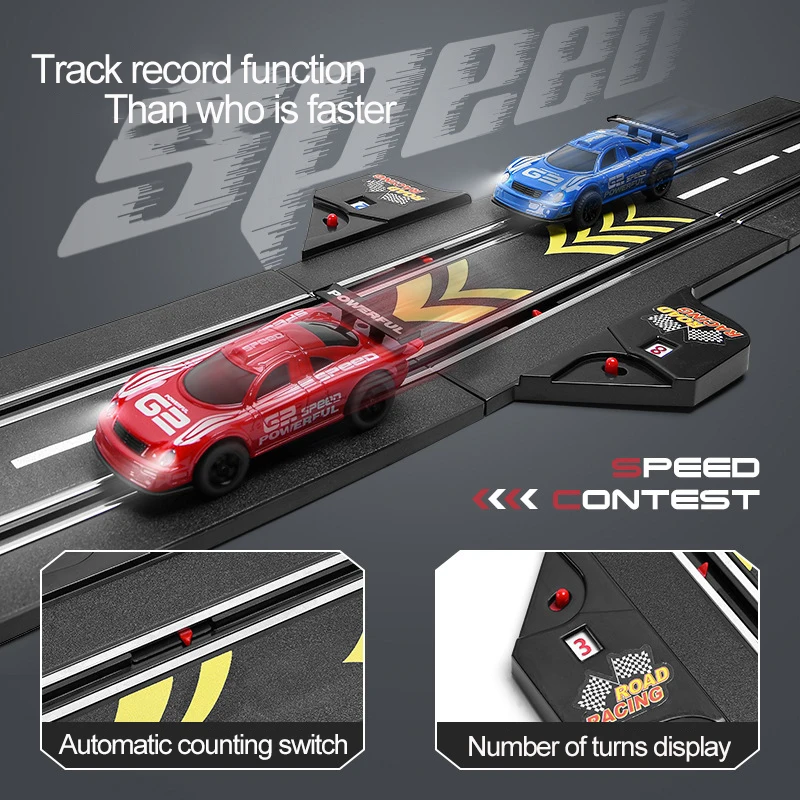 2021Speed Challenge Electric Powered Slot Car Racing Kids Toy Race Track Set Includes 2 Hand Controllers Featuring 1:43 Scale