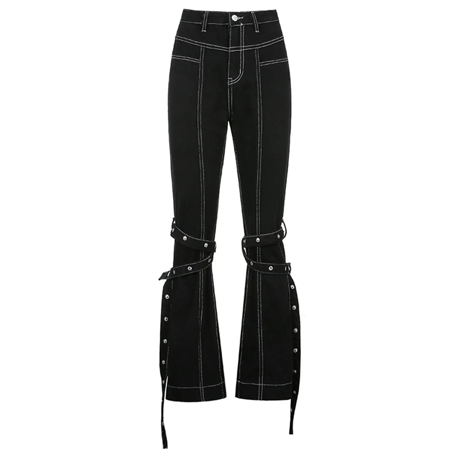 

Nice Pop Women Hip Hop Flare Jeans, Casual High Waist Slim Fit Denim Pants With Criss-Cross Belts Vogue Joker