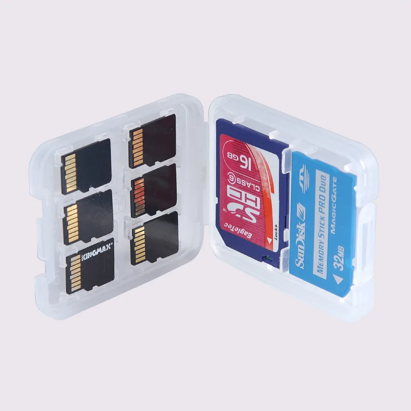 1PC  8 in 1 Memory Card Protecter Box Micro SD TF SDHC MSPD Card Holder Box Storage Case Protector Holder Transparent Bag