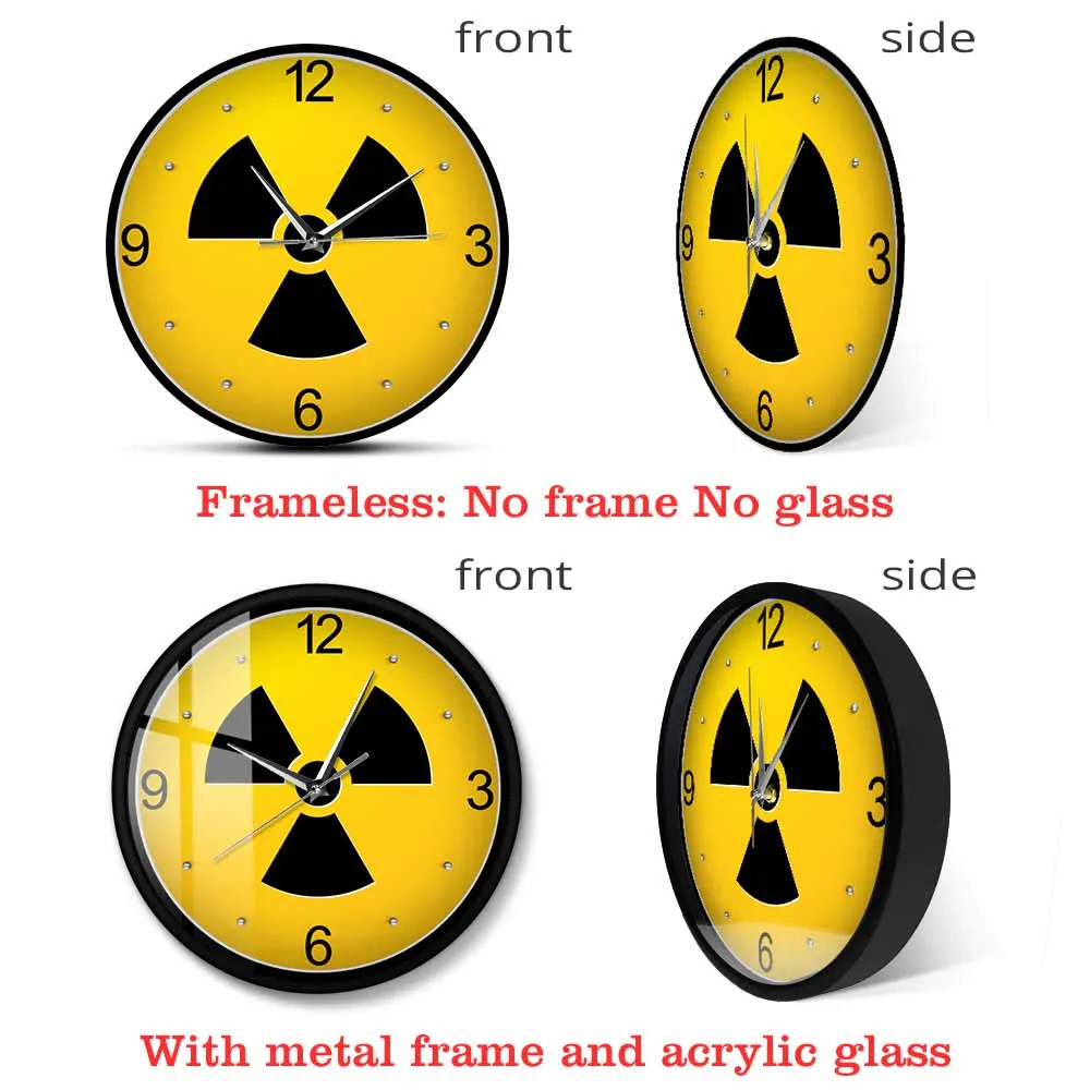 Radiation Sign Silent Quartz Wall Clock Radiation Danger Logo Artwork Hanging Watch Nuclear Atomic Symbol Clock X-Ray Tech Gift