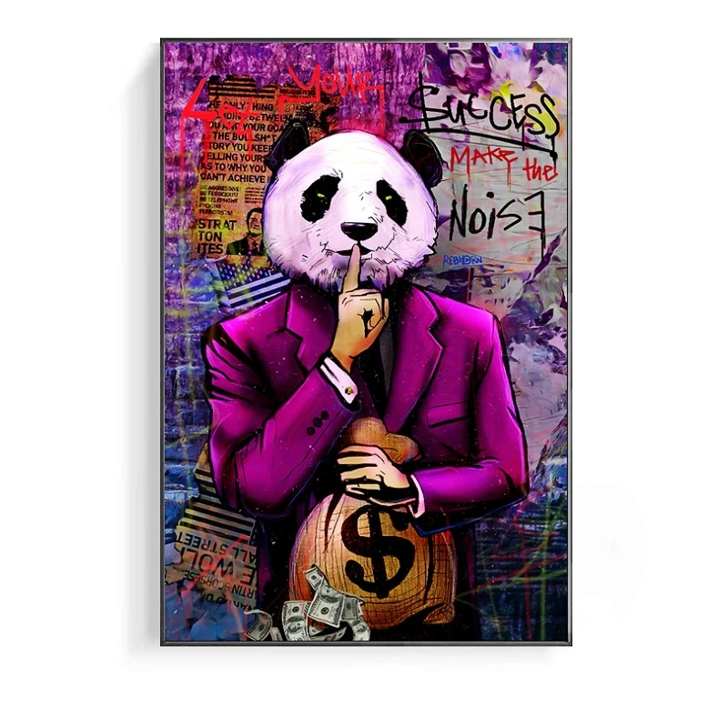 

Inspiration Artwork Let Your Success Make The Noise Canvas Paintings on The Wall Panda In A Suit Rich Money Cuadros Pictures