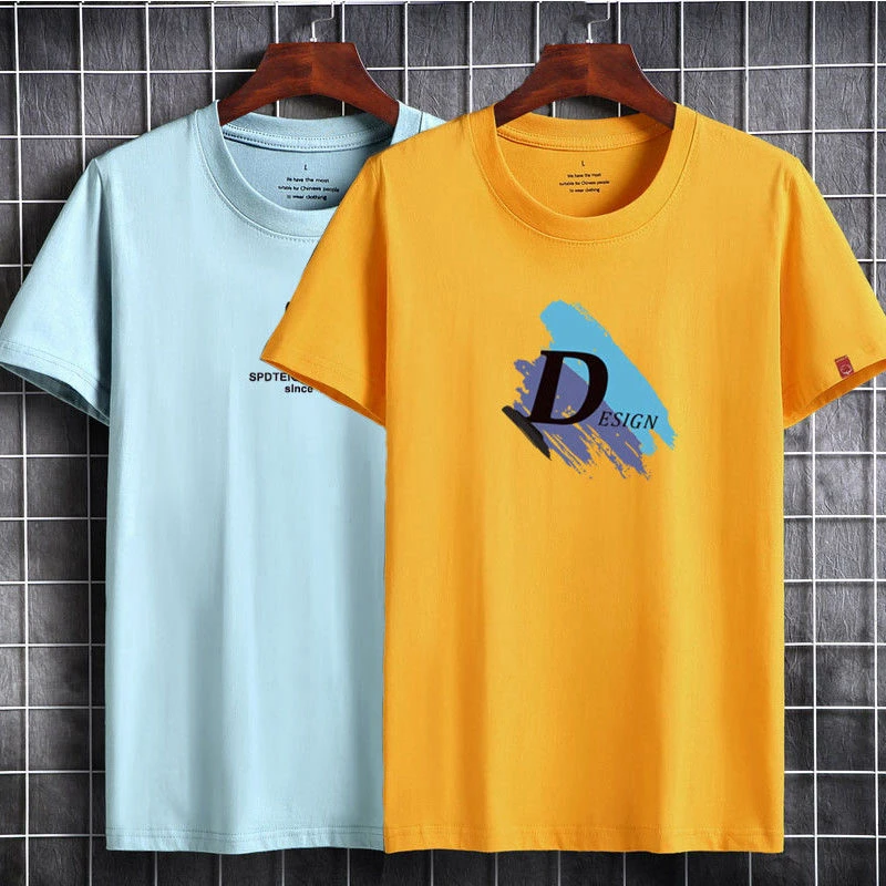 men`s t-shirt 2-pack New cotton printed short-sleeved men and women with the same fashion round neck short-sleeved plus size top