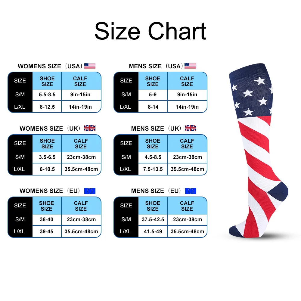 USA Flag Compression Socks Fit For Sports Compression Socks For Anti Fatigue Pain Relief Knee Prevent Varicose Veins Socks