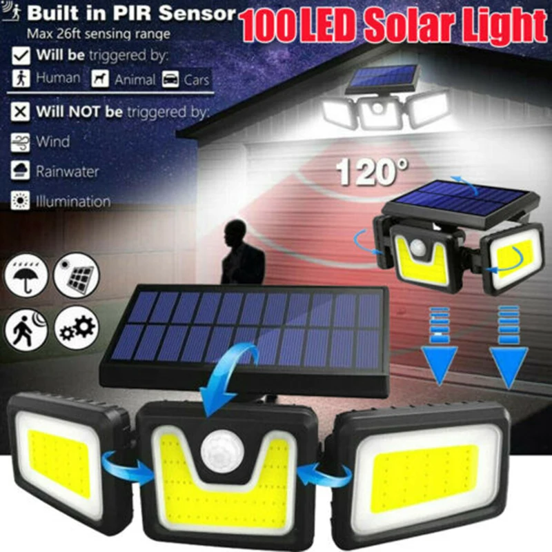 Imagem -02 - Cob Luz Solar ao ar Livre Sensor de Movimento Segurança Solar Luz Cabeças Holofotes 100