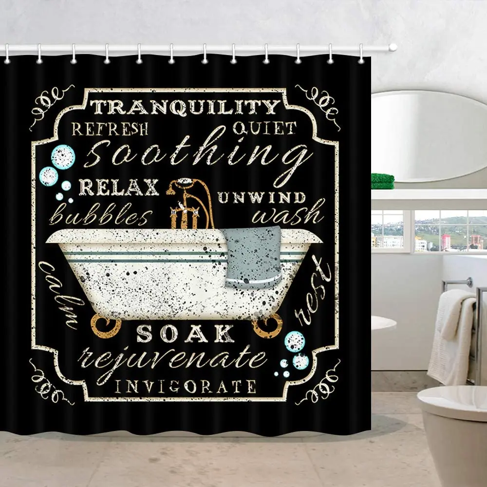 Modern Art with Funny Bath Rules in Bubble Fabric Shower Curtain