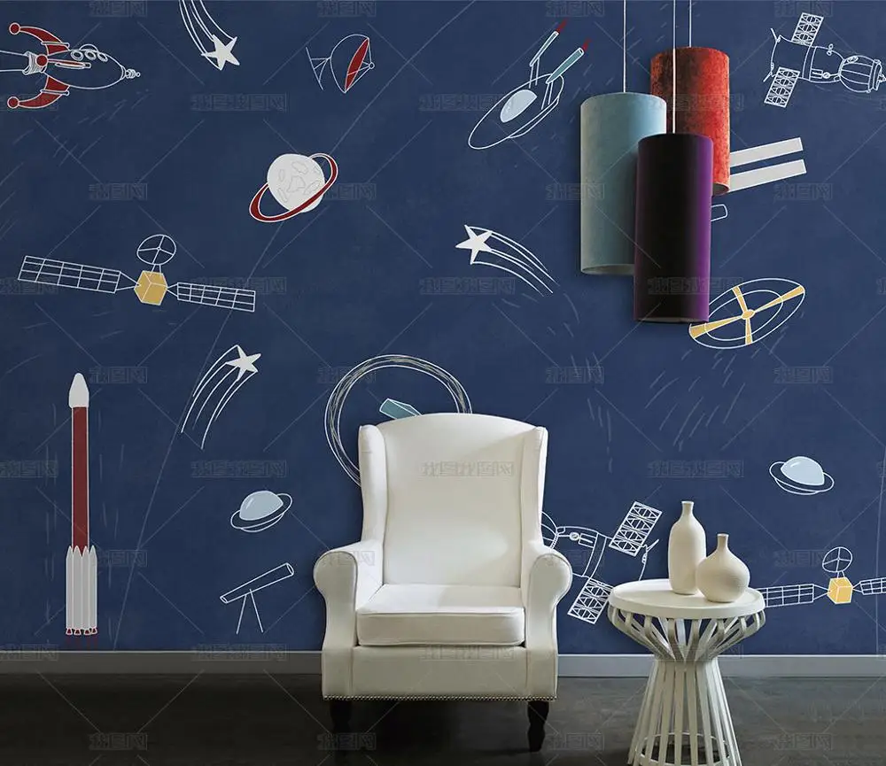 

Bacal Watercolor airplane Outer space Wall Sticker kids baby rooms home decoration 3D Mural Decals nursery stickers wallpaper