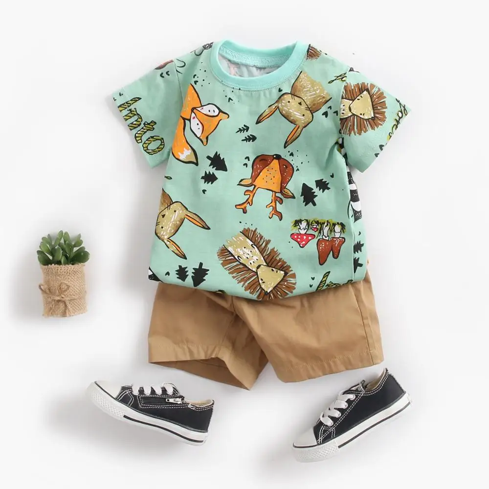 Sanlutoz Cartoon Baby Boys Clothing Sets Summer Short Sleeve Cotton Tops + Shorts 2Pcs Casual