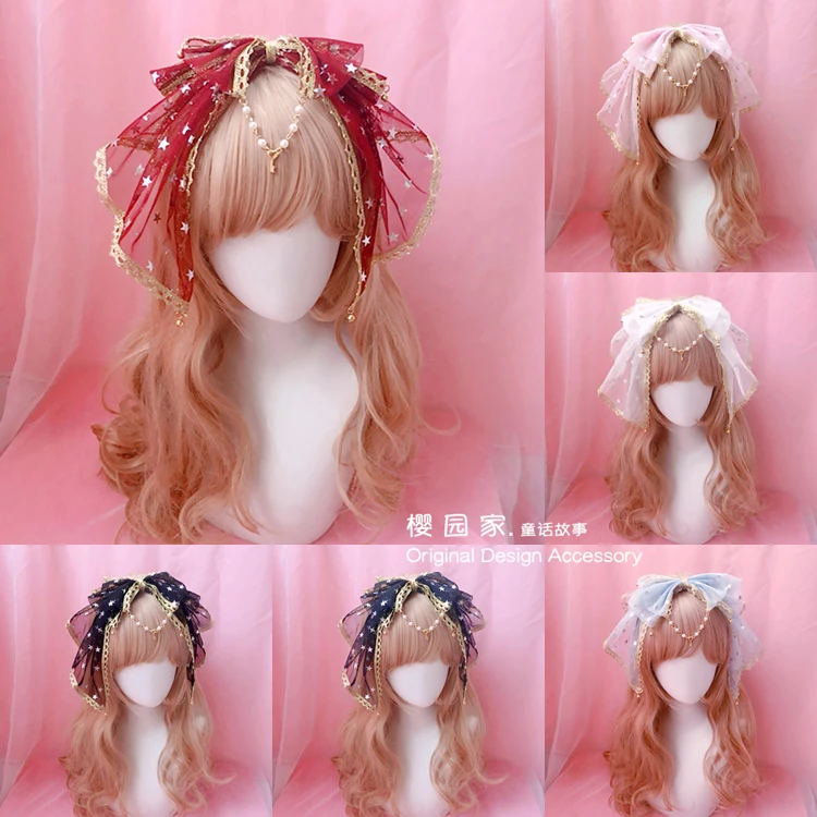 Accessori per capelli giapponesi lolita Bell lace bow girl handmade Hair hoop Headwear