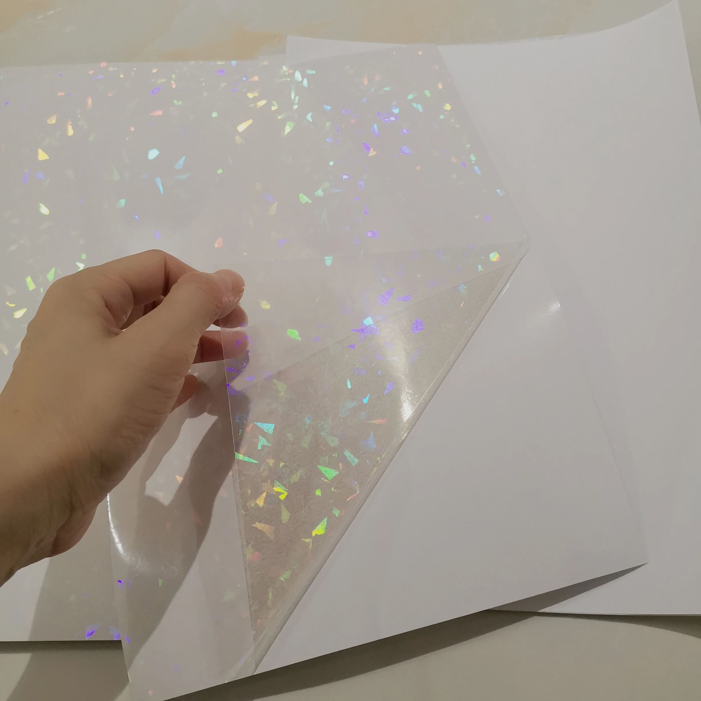 Free Ship 10 Sheets Adhesive Tape Back Holographic Cold Laminating On Paper Plastic  210 X 297 MM DIY Package Color Card