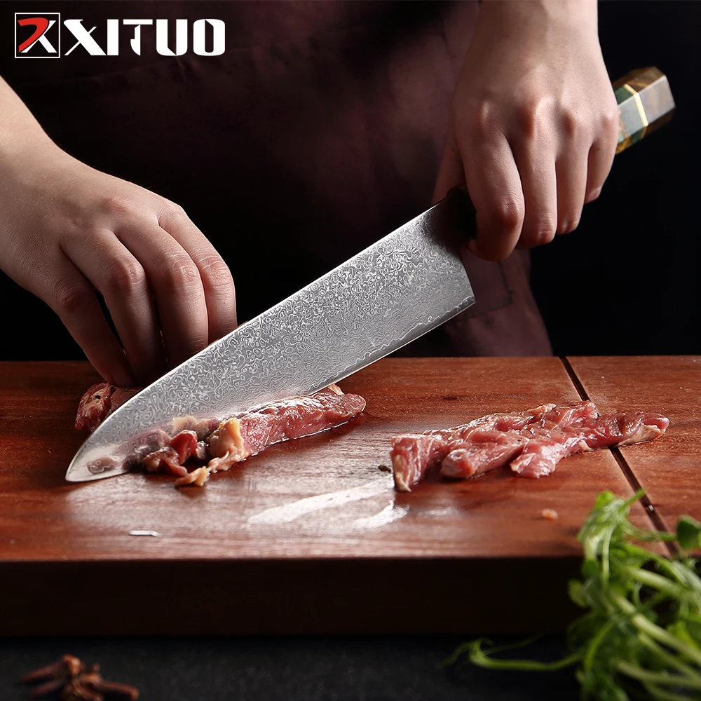 XITUO Japanese Damascus Steel Knives Set 2-9PCS Solidified Wood Handle Nakiri Knives Chef Santoku Knife Kitchen Cleaver Knife