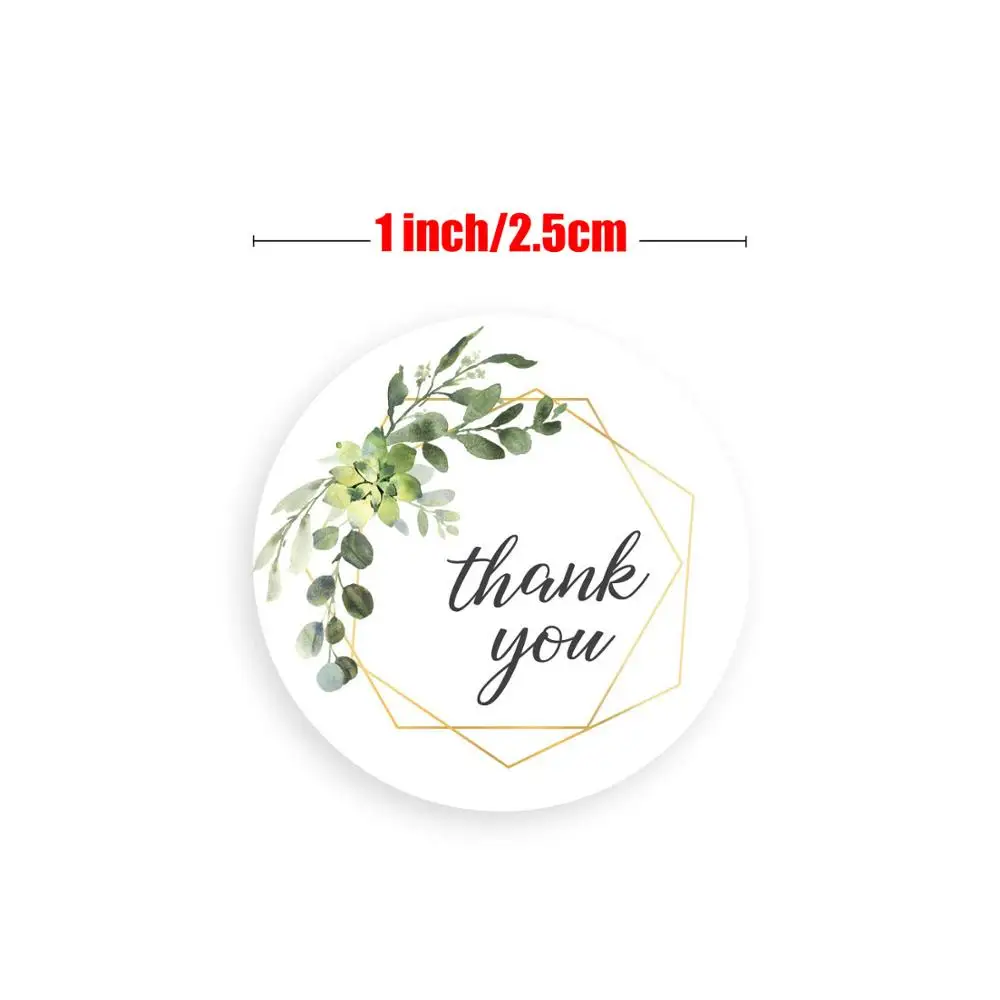 500 pçs folha verde flor obrigado você adesivos para o presente selo etiqueta festa de casamento decoração adesivos scrapbooking artesanal adesivos
