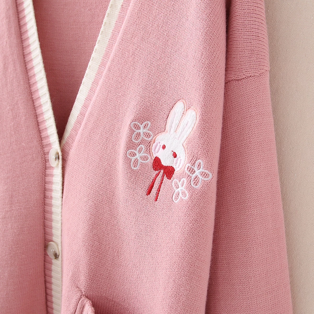 New Autumn Korean Mori Girl Sweet Lolita Cute Bunny Embroidery Knitted Sweater Japanese Women Long Sleeve Cardigan Coat Knitwear