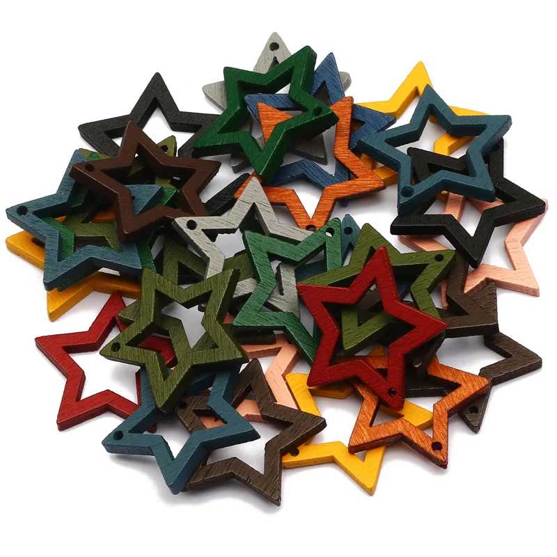 30pcs 24mm Wood Five-pointed Star Pendants Wooden Slice Charms For Jewelry Making Diy Earrings Necklace Bracelet Accessories