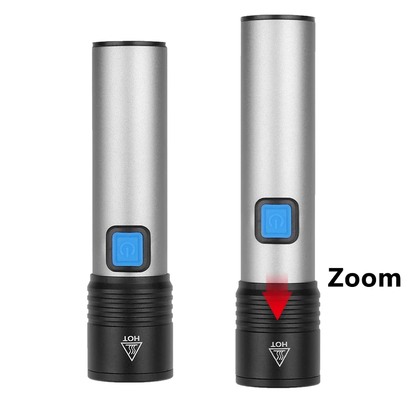 XM-L T6 Built-in 18650 Battery LED Flashlight for Camping Light Zoomable Torch USB Rechargeable Lantern