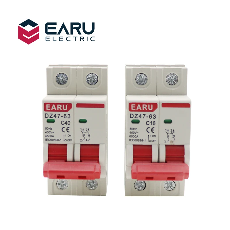 C45n 2 polo 3a/6a/10a/16a/20a/32a/40a/50a/63a 400v mcc tipo mini interruptor mcb que monta 35mm trilho do ruído que quebra a capacidade 6ka